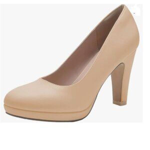 miss left Apricot Low Platform Chunky High Heel Slip On Round Toe Pump